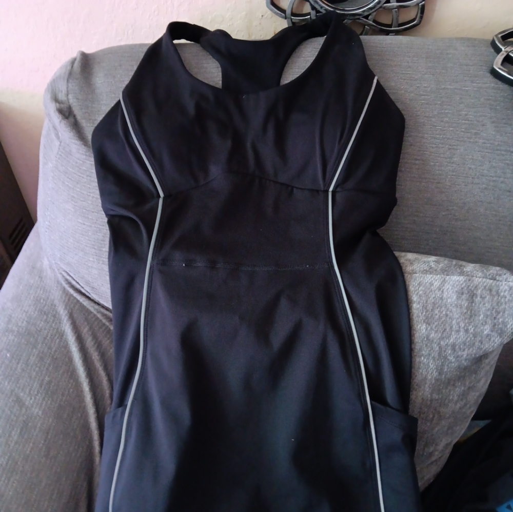 Fabletics Motion 365+ Racerback Jumpsuit  Medium Black w/ Piping